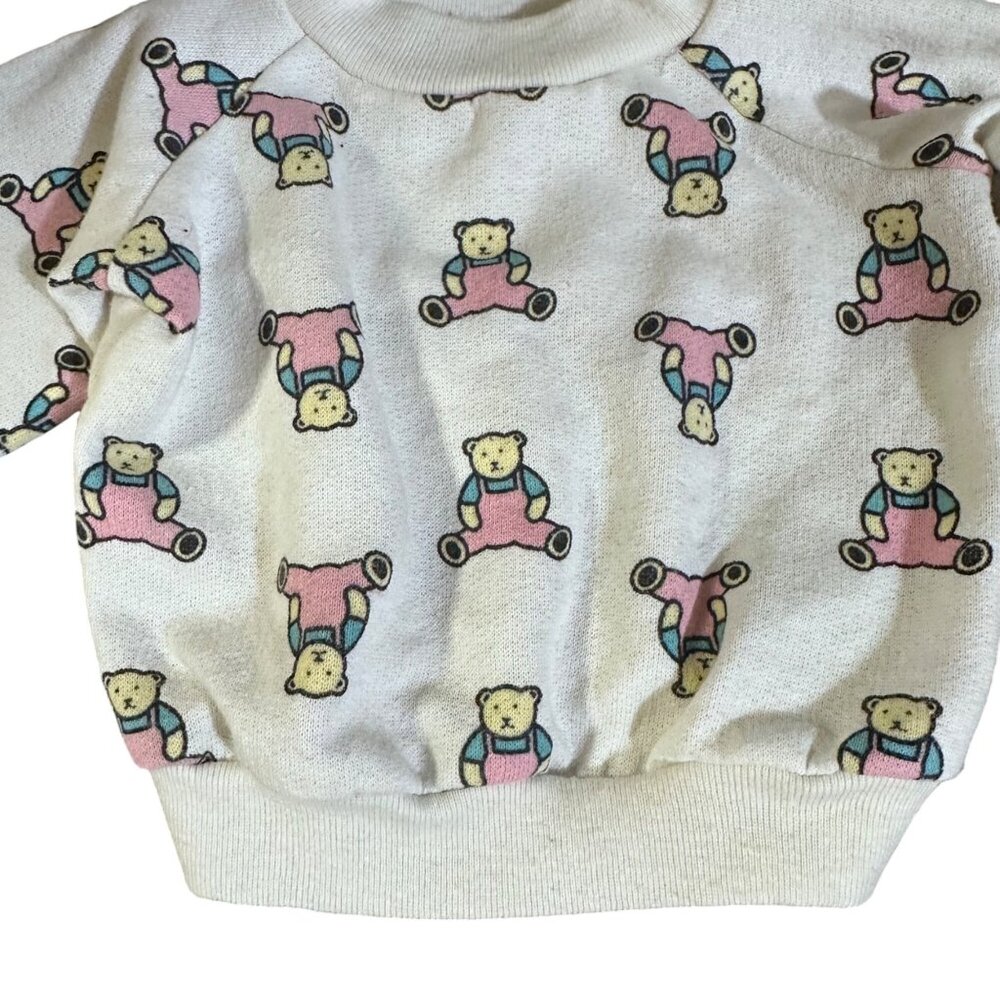 Vintage Baby Sweater With Bear Print - 80s White Cotton Blend Pullover - Picture 4 of 9